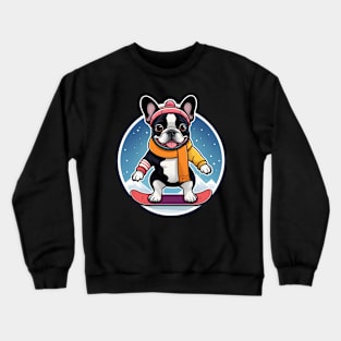 Snowboarding French Bulldog Switch Riding Crewneck Sweatshirt